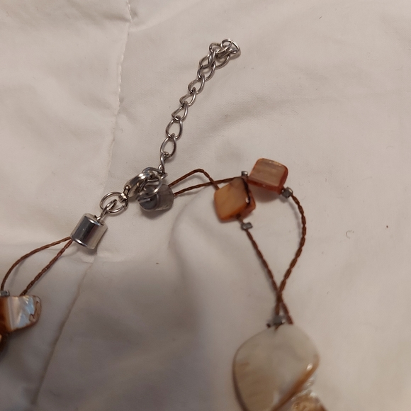 Layered necklace  w extension  brown beads and n opalescent tone shells , sturdy - Picture 2 of 5